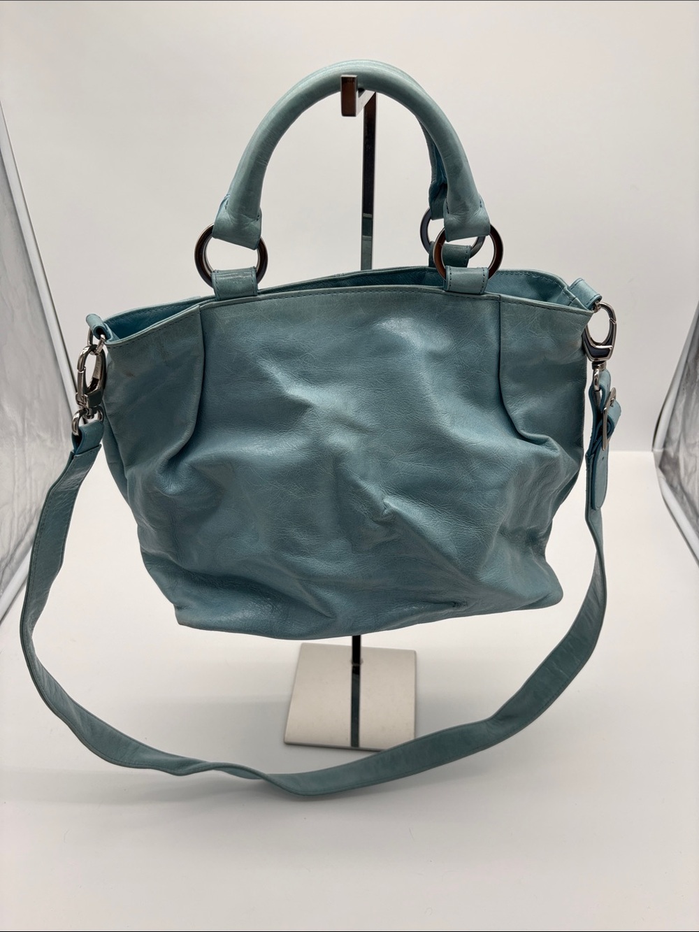 HOBO International Light Blue Leather Satchel Crossbody Bag BLEMISH